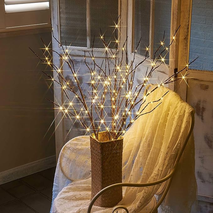 Fudios Lighted Branch Plug in with Timer Willow Branches with Fairy Lights for Vase Twig 32IN 150 LED Outdoor and Indoor Holiday Party Decor-Ruum Studio Home