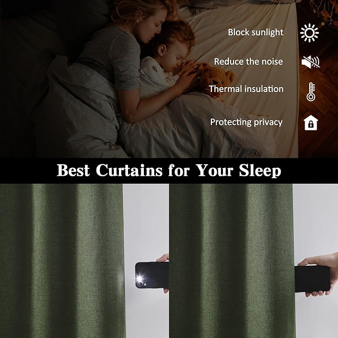 RAIN CITY 2 PCs Long Blackout Curtains 120 Inch Long 10ft, Back Tab Pleated Look Track System Drapes with Hooks, Modern Blackout Winodw Curtains for Ceiling Living Room Patio 50x120-Loden/Olive Green-Ruum Studio Home