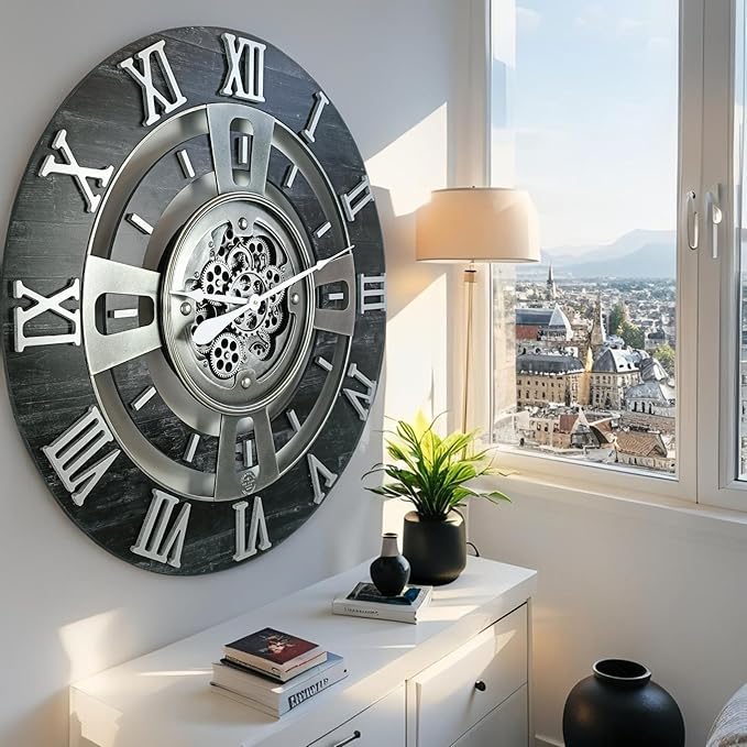 The Gears Clock Real Moving Gear Wall Clock England Line (Vintage Black, 36 inches (90 cm))-Ruum Studio Home