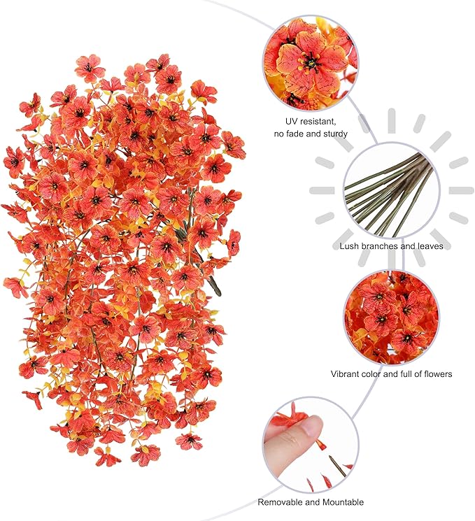 INSPRING Fall Artificial Flowers for Outdoors Fake Silk Flower, 2Pcs Red Orange Daisy Autumn Decor, Realistic Hanging Decoration Plants, UV & Fading Resistant for Porch Patio Balcony Planter-Ruum Studio Home