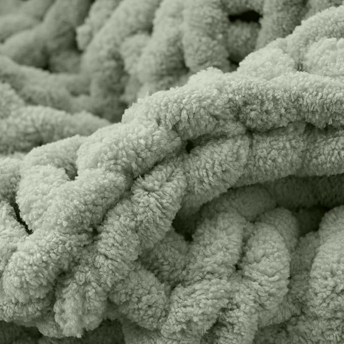 Battilo Chunky Knit Throw Blanket, Soft and Thick Chenille Throw Blanket, 50"x60" Handmade Cable Knit Crochet Blanket, Large Rope Knot Throw Blankets for Couch Sofa Bed Home Decor, Light Green-Ruum Studio Home