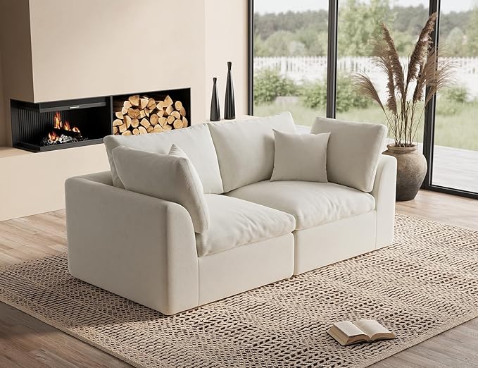 78.9" Loveseat Sofa, Cloud Boneless Couches for Living Room, Modern Modular Sectional Sofa, Oversized, Warm White-Ruum Studio Home