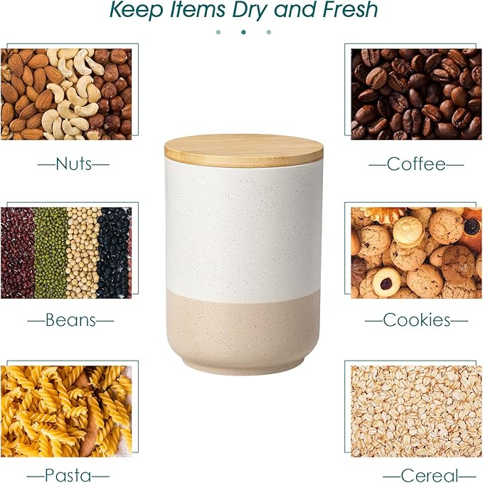 vancasso Sabine Large Ceramic Canister Set with Airtight Wood Lids - 2-Piece Kitchen Food Storage Jars for Flour, Sugar, Coffee & Tea (74 oz Each) - Big Capacity Countertop Jars-Ruum Studio Home