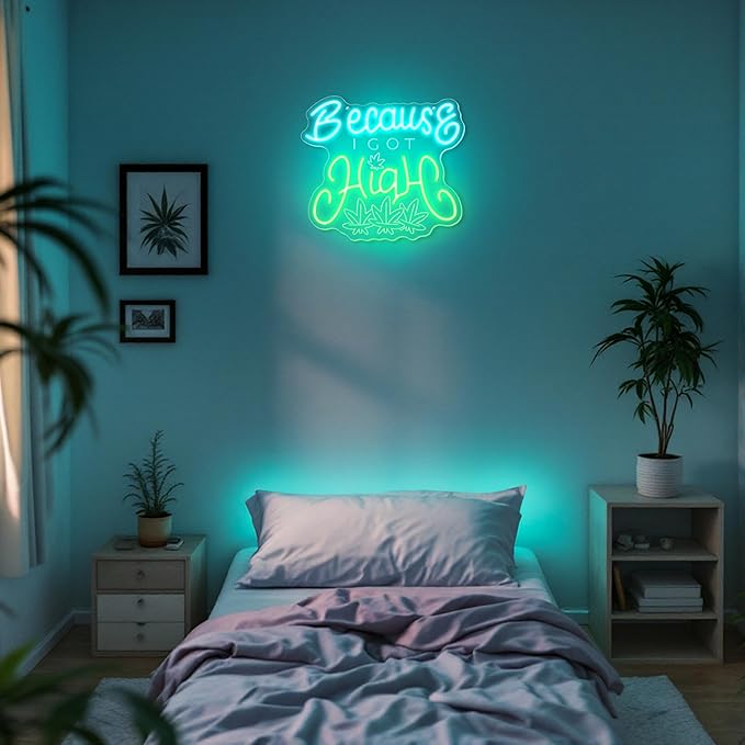 Leaf Neon Sign, Because I Got High Neon Signs for Wall Decor, Dimmable Acrylic Neon Lights for Living Room Bedroom Bar Pub Club Man Cave Game Room Hotel Party Decorations-Ruum Studio Home