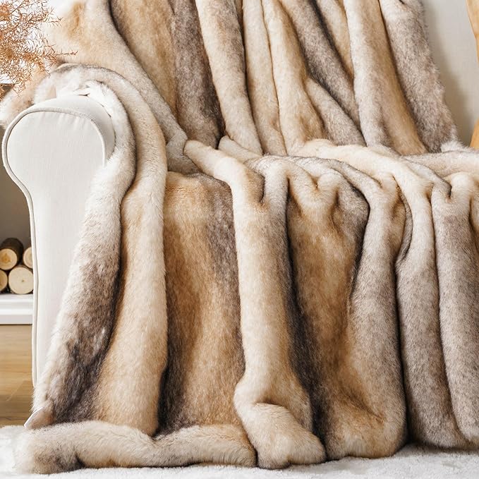 BATTILO HOME Luxury Mink Faux Fur Throw Blanket, Large Soft Cozy Warm Fur Blanket for Bed, Sofa, Couch, Chair, Thick Fur Throw and Blankets for Home Decor, 60"x80"-Ruum Studio Home