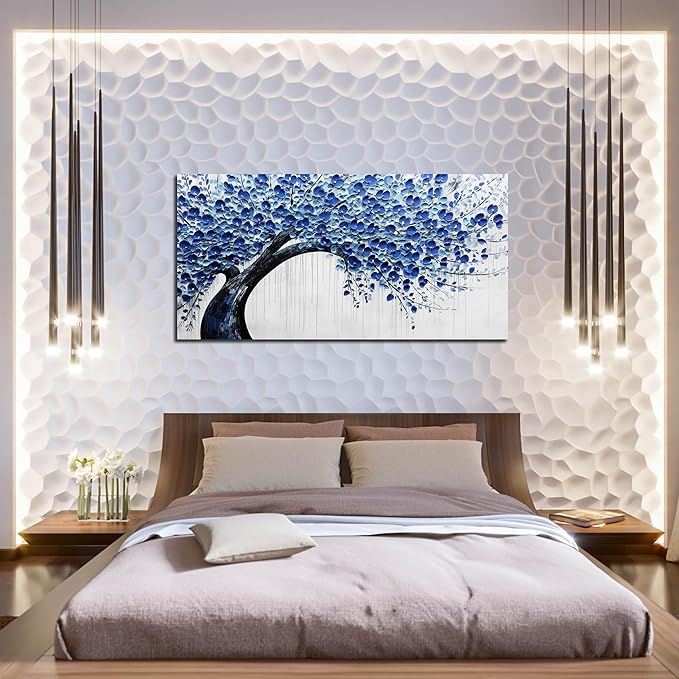 Large Wall Art for Living Room Bedroom Home Office Blue Tree of Life Wall Art Floral Picture Framed Wall Decor Modern Canvas Prints 24x48 In-Ruum Studio Home