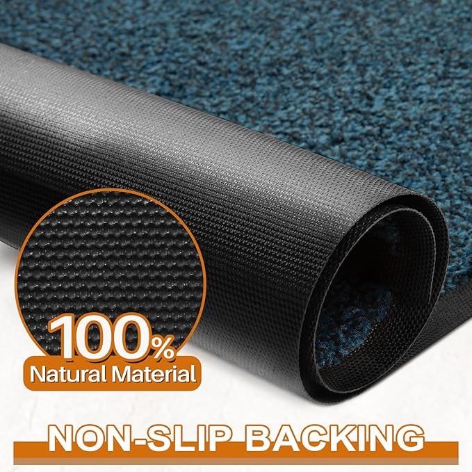 Mibao Front Door Mat, Dirt Trapper Welcome Mat for Outdoor Indoor, Non-Slip Waterproof Doormat, Durable Machine Washable Low Profile Entry Rug for Back Door Outside Patio Porch, 36" x 24", Blue-Ruum Studio Home