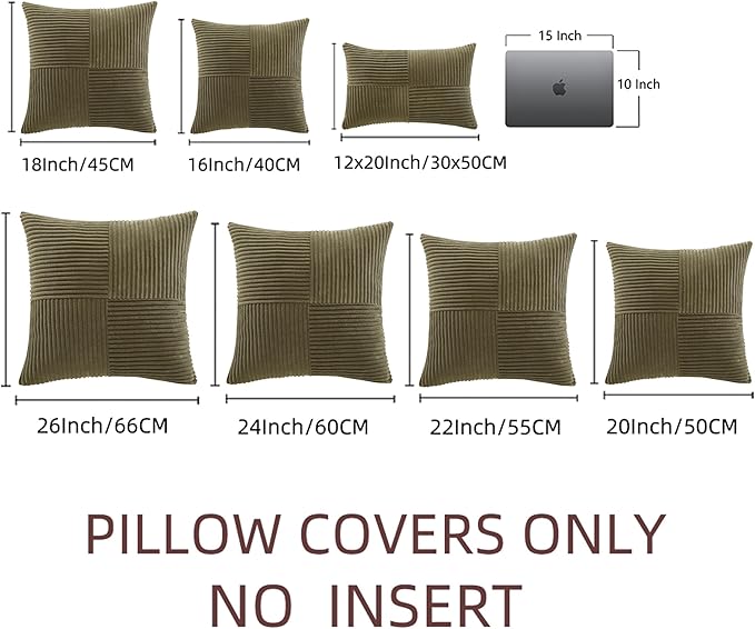 Fancy Homi 2 Packs Olive Green Decorative Throw Pillow Covers 22x22 Inch for Living Room Couch Bed Sofa, Rustic Farmhouse Boho Home Decor, Soft Corss Corduroy Patchwork Accent Cushion Case 55x55 cm-Ruum Studio Home