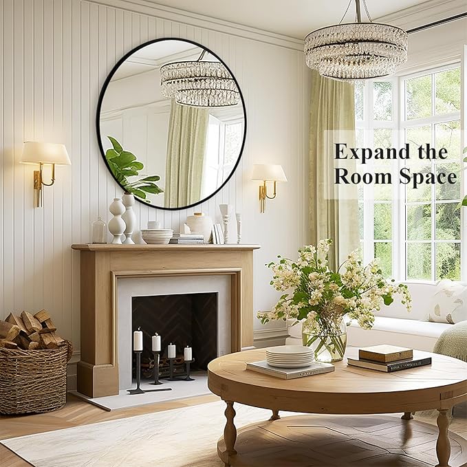 Fabuday Black Round Mirror 30 Inch - Large Circle Mirror for Bathroom, Living Room, Hallway, Entryway, Matte Aluminum Frame Circular Mirrors for Wall Decor-Ruum Studio Home