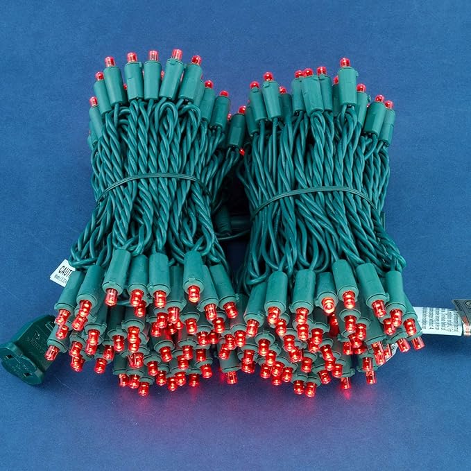 200 Count Red Wide Angle LED Christmas Lights, 66 ft Green Wire UL Certified Commercial Grade 5mm Holiday String Light Set (Red)-Ruum Studio Home