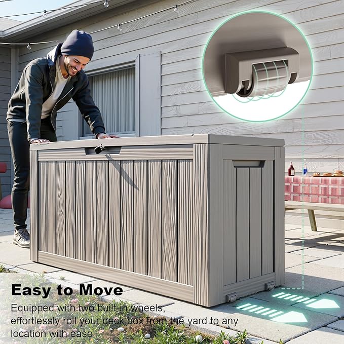 DRATO 75 Gallon Deck Box, Waterproof Resin Large Outdoor Storgae Box for Patio Furniture, Patio Cushions, Gardening Tools, Pool and Sports Supplies, Lockable-Ruum Studio Home