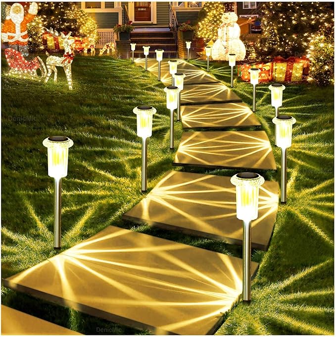 DenicMic Solar Lights Outdoor 10 Pack Waterproof 3000K Warm White LED Acrylic lamp Head Stainless Steel Stake for Landscape Lighting Path Walkway Sidewalk Backyard Patio Decor-Ruum Studio Home