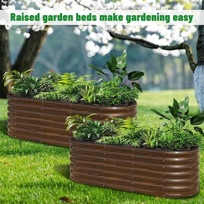 SnugNiture Galvanized Steel Raised Garden Bed, 6x2x2 ft, Outdoor Oval Deep Root Planter Box for Growing Vegetables, Flowers and Fruits-Ruum Studio Home