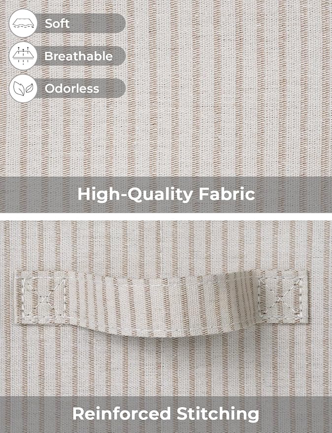 StorageWorks Large Storage Bins with Lids, Decorative Storage Boxes with Lid and Handles, Foldable Storage Baskets for Closet, Shelves, Stackable, Khaki Stripe, 3-Pack-Ruum Studio Home