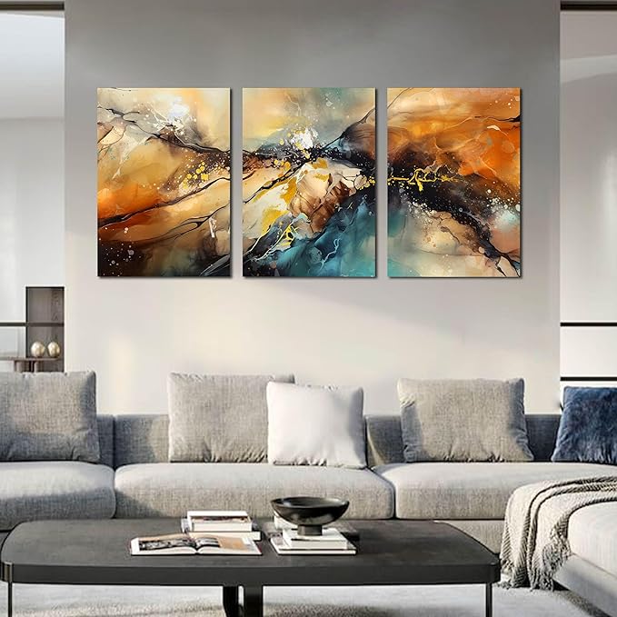 Abstract Living Room Pictures Wall Decor - Modern Bedroom Wall Decor Above Bed - Large 3 Piece Canvas Wall Art for Office Size 24" x 36"-Ruum Studio Home