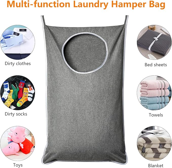 XL Hanging Laundry Hamper, Extra Large Tear-resistance Door Hamper with 2 Types Hooks for Dirty Clothes, Save Bathroom Space Hanging Laundry Bag (36.5x 22 Inch,Grey)-Ruum Studio Home