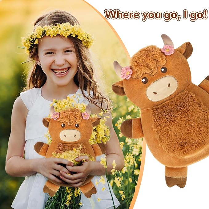 Microwave Heating Pad for Pain Relief, 16" x 12" Microwavable Heating Pads for Cramps, Back Pain, Neck Shoulder, Muscles, Knee, Joints, Natural Heat Pack Moist Heat, Highland Cow with Headdress Flower-Ruum Studio Home