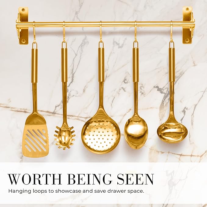 Gold Cooking Utensils with Measuring Cups and Spoons Set - 13-Piece Luxury Gold Kitchen Accessories Includes Metal Measuring Cups and Spoons for Baking, Cooking, and Elegant Kitchen Decor-Ruum Studio Home