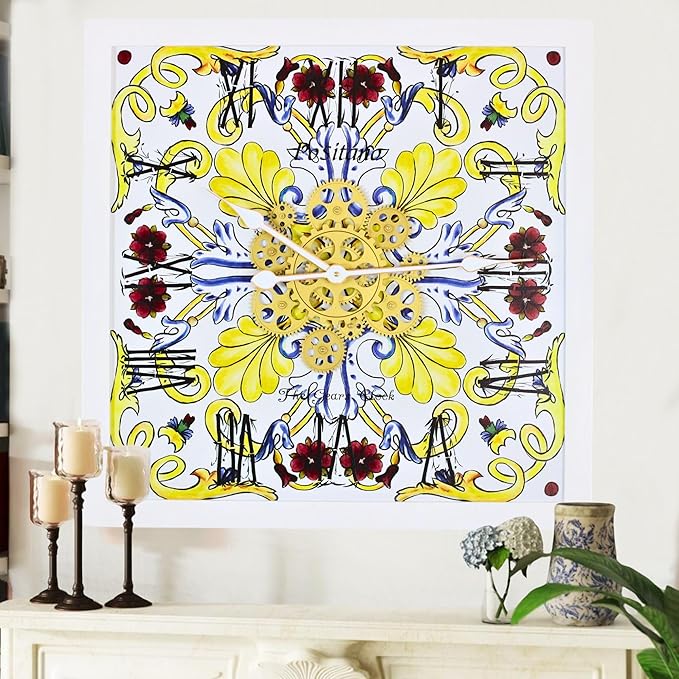 The Gears Clock Wall Clock Italy Collection with Moving Gears (Positano, 24 inches (60 cm))-Ruum Studio Home