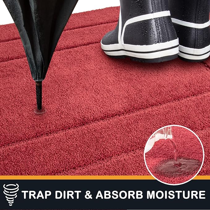 PURRUGS Dirt Trapping Door Mat 32" x 47", Non-Slip/Skid Machine Washable Entryway Rug, Dog Doormat, Super Absorbent Welcome Mat for Muddy Wet Shoes and Paws, Burgundy Red-Ruum Studio Home