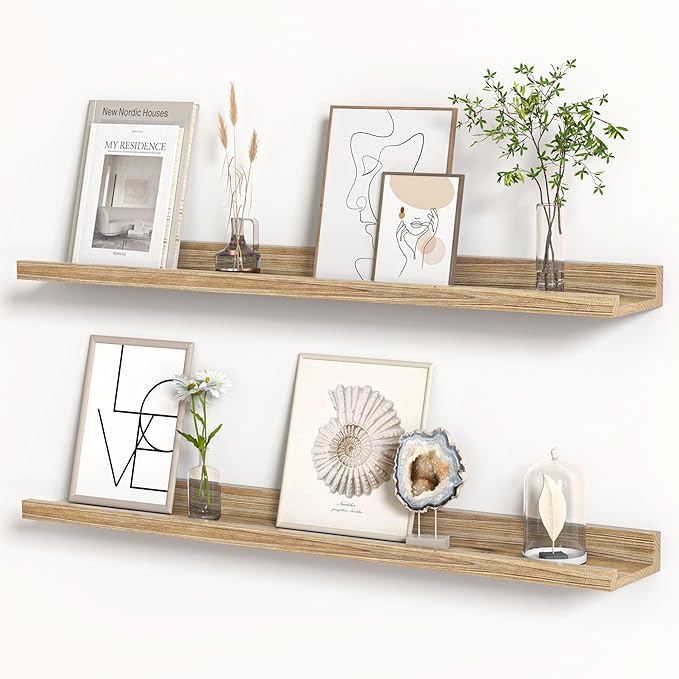 Floating Shelves for Wall, Picture Ledge Shelf 36 Inch Solid Wood Set of 2, Rustic Wall Shelves with Lip, Kids Bookshelf, Photo & Picture Live Edge Floating Shelves for Bedroom, Living Room, Kitchen-Ruum Studio Home