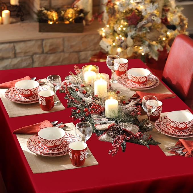 sancua Rectangle Tablecloth - 54 x 78 Inch - Stain and Wrinkle Resistant Washable Polyester Table Cloth, Decorative Fabric Table Cover for Dining Tables, Buffet Parties, Christmas Red-Ruum Studio Home