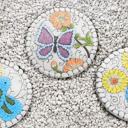 Garden Stepping Stones Set of 2 Butterfly Outdoor Garden Decor 10 inch Round Decorative Stones Pavers for Garden Walkway Landscaping, Hummingbird Gifts (N6-YYD334)-Ruum Studio Home