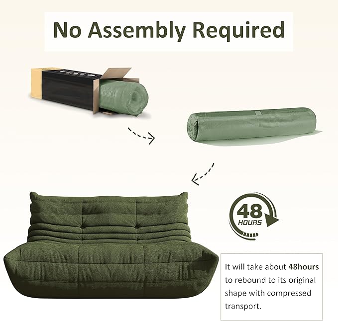 Bean Bag Chair, Oversized Loveseat Fireside Chair for Adults, 2 Seater with Memory Foam Filled, Lazy Sofa Lounge Floor Sofa for Living Room, Bedroom, Office, No Assembly Required. (Green)-Ruum Studio Home