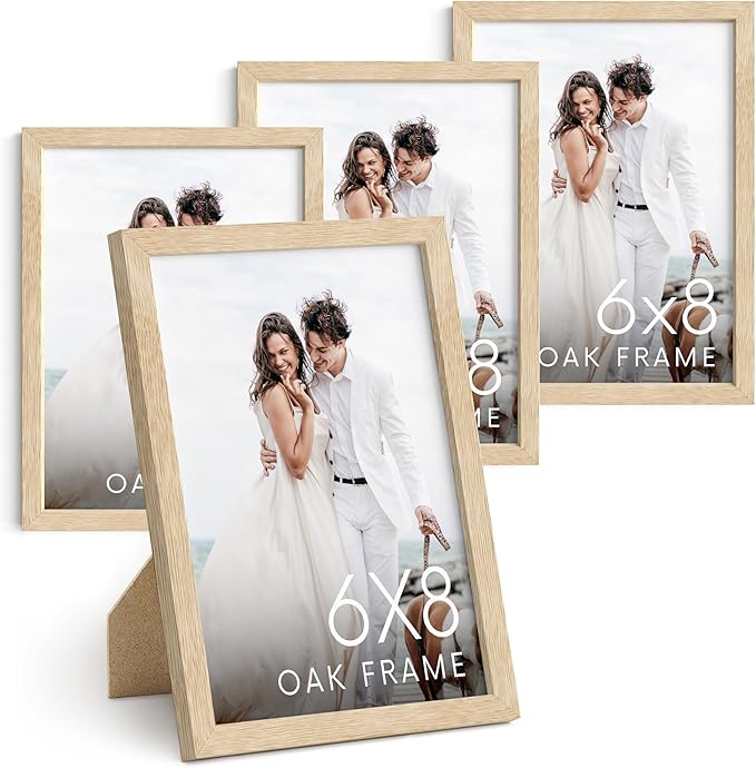 HAUS AND HUES 6x8 Natural Oak Wooden Picture Frame - Set of 4 6x8 Poster Frame - Premium Oak, Vertical Hang, Shatterproof Plexiglass - Ideal for Home, Room, Office (6x8-inch, Natural, Set of 4)-Ruum Studio Home