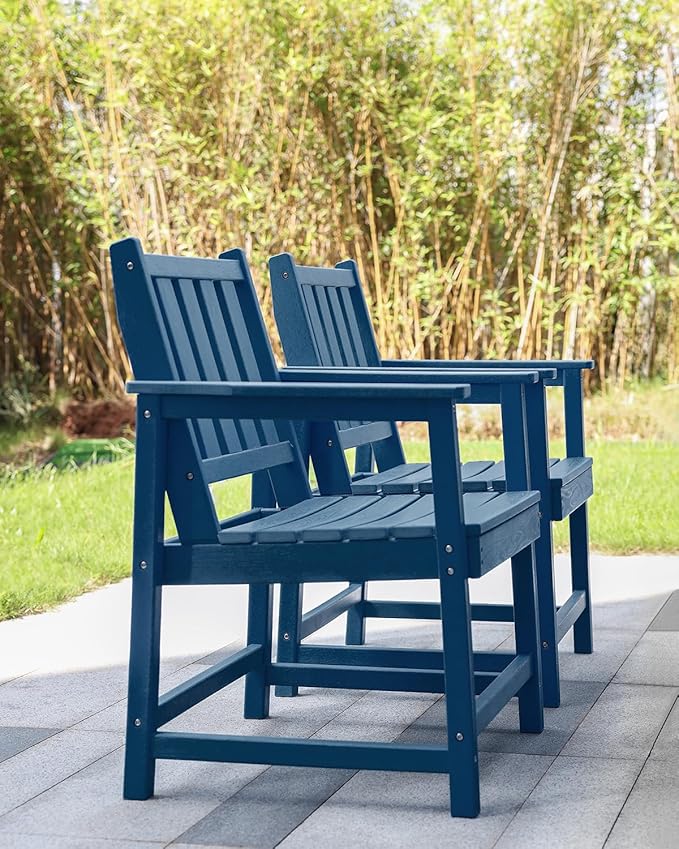 Patio Dining Chair Set of 2, HDPE Outdoor Dining Chair, Ergonomic HDPE Dining Chairs with Deep Seating, All Weather Outdoor Chairs Furniture for Backyard, Deck, Garden, Poolside, Navy-Ruum Studio Home