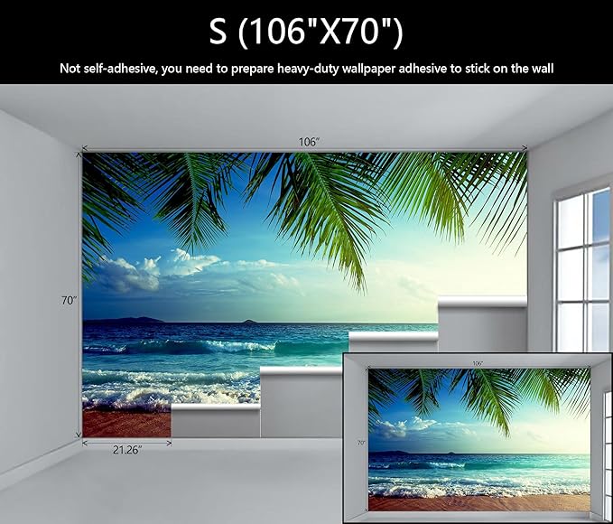 WFBHUA-Large Beach Scene Wallpaper Mural Dusk Waves Wall Murals for Bathroom Living Room Bedroom(Not Peel and Stick)-Ruum Studio Home