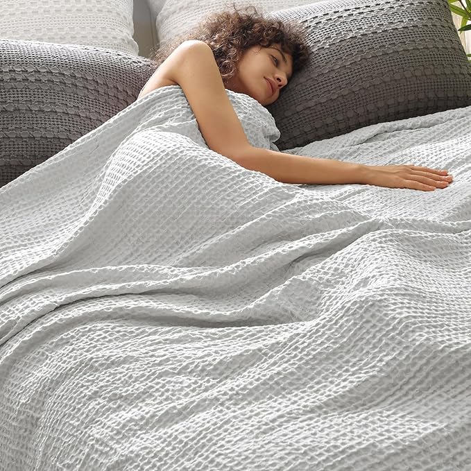 PHF Ultra Soft Waffle Weave Blanket Twin Size 66"x 90"- Washed Lightweight Breathable Cozy Woven Blanket for Bed - Aesthetic Decor for Couch Bedding Sofa Home Car - Light Grey-Ruum Studio Home