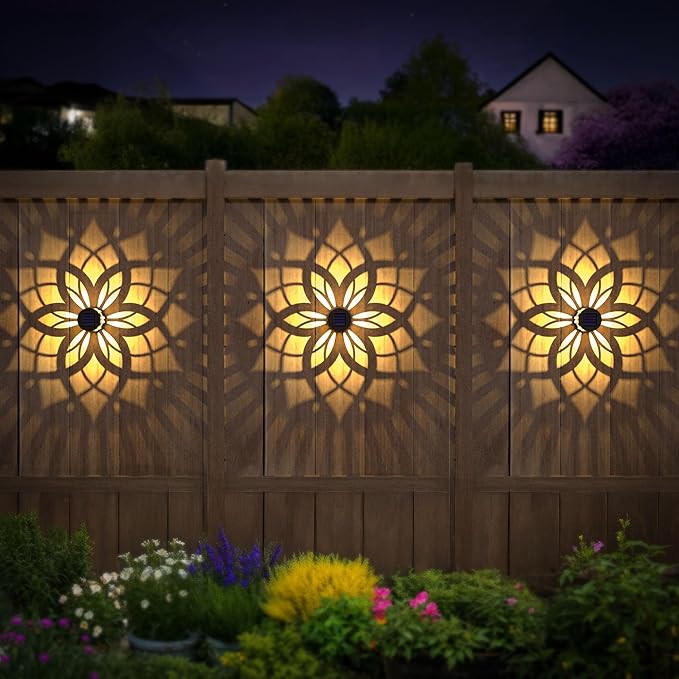 2 Pack Solar Fence Lights Metal Solar Powered Outdoor Wall Deck Step Lights Mandala Theme Waterproof Fence Light for Garden Post Patio Backyard Yard Decor, Gardening Gifts for Women Mom Grandma-Ruum Studio Home