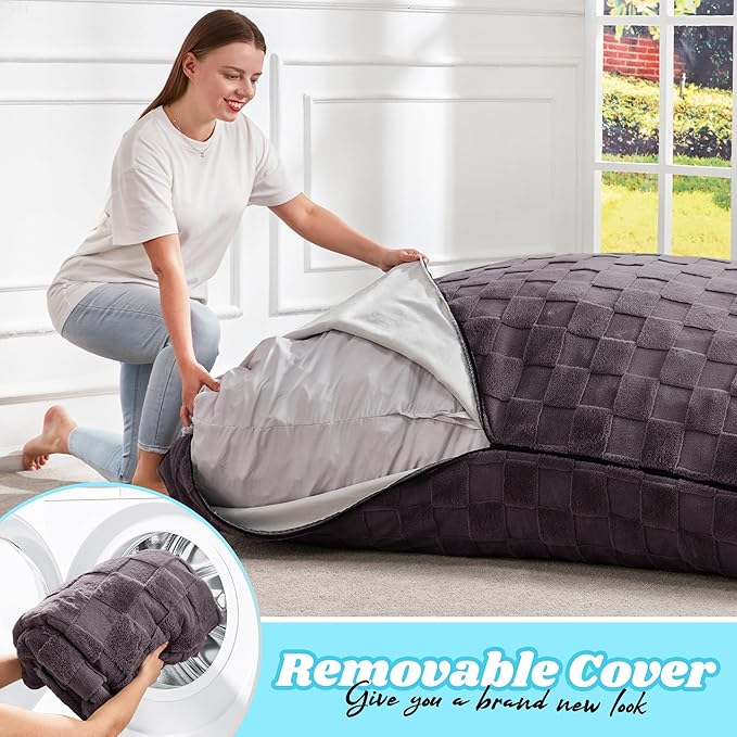 Hobestluk 3 in 1 Bean Bag Chair Giant Bean Bag Chairs for Adults with Plaid Cover Convertible Bean Bag Floor Cushion with Machine Washable Cover for Living Room (Plaid Dark Grey)-Ruum Studio Home
