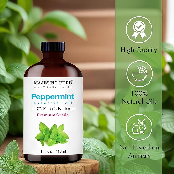 Majestic Pure Peppermint Essential Oil with Glass Dropper - Huge 4 Fl Oz - 100% Pure and Natural Peppermint Oil - Premium Grade Essential Oils for Diffuser, Aromatherapy, Soap and Candle Making-Ruum Studio Home