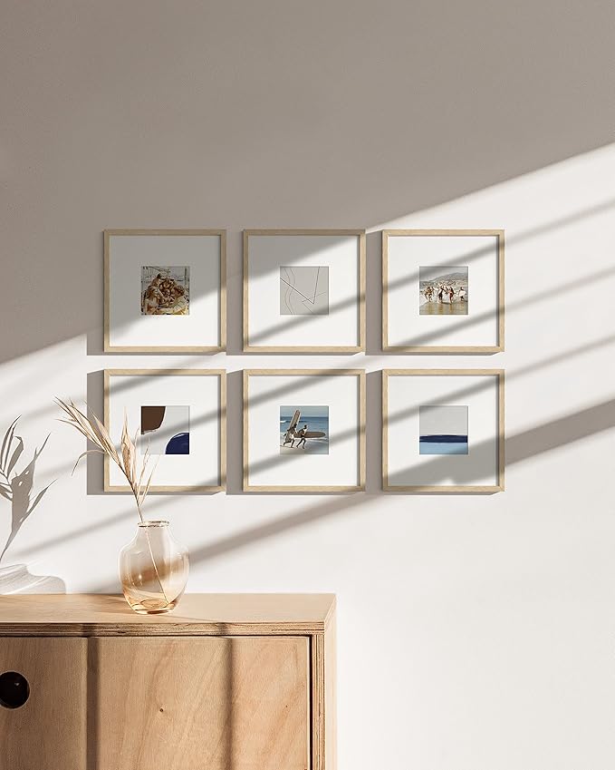 HAUS AND HUES Square Picture Frames 8 x 8 Set of 15 - Photo Gallery Wall Frame Set, Oak Wood, 8x8 Frames with Mat, Beige-Ruum Studio Home