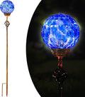 Garden Solar Lights, Decorative LED Honeycomb Glass Ball Garden Stake, Glass and Metal Outdoor Decoration, 4 x 31 Inch (Dark Blue)-Ruum Studio Home