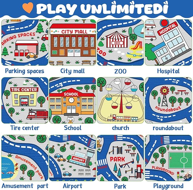 Kids Carpet Playmat Rug Player Car Rug,City Life Traffic Road Map Mat Educational Game Area Rug for Toddler Children Playroom Classroom Bedroom (Blue,6 x 9 ft)-Ruum Studio Home
