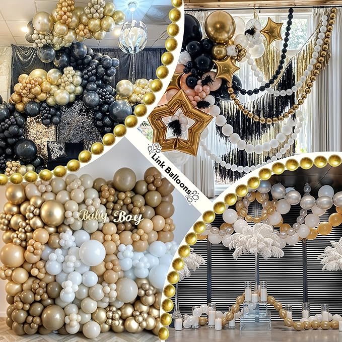 Gold Quick Link Balloons, 60PCS Linking for Balloon Wall Arch Chains, 6inch Linkable for Wedding Birthday Baby Shower Engagement Graduation Party Decorations-Ruum Studio Home
