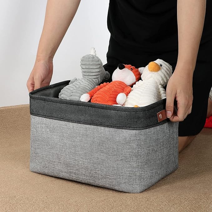 DULLEMELO Fabric Baskets for Storage, Rectangular Fabric Storage Bins Collapsible, Perfect for Shelves, Closets, Nursery, Empty Gift Baskets (3-Pack Medium-15 inch X 11 inch X 9.5 inch , Black&Grey)-Ruum Studio Home