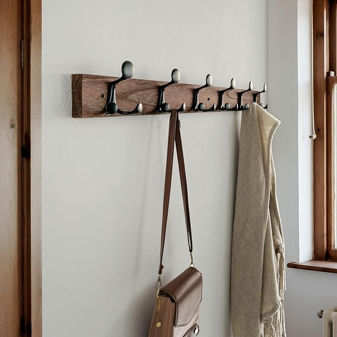 SKOLOO 36-Inch Wood Burnt Coat Rack Wall Mount with 6 Triple Hooks - Ideal for Family Entrances, Classrooms, and Pet Supplies Storage - Perfect Coat Hooks for Wall-Ruum Studio Home