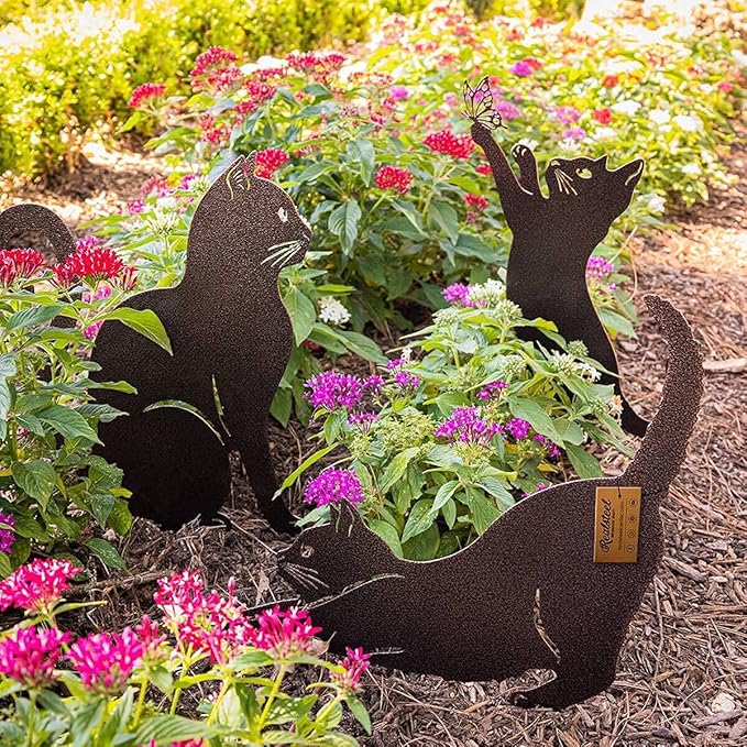 RealSteel I 3 Pack Steel Cat Garden Decor I Outdoor Yard Decorations I Gift for Cat Lovers I Lawn Ornaments and Statues I Garden Signs Decorative Outdoor - Penny Vein-Ruum Studio Home