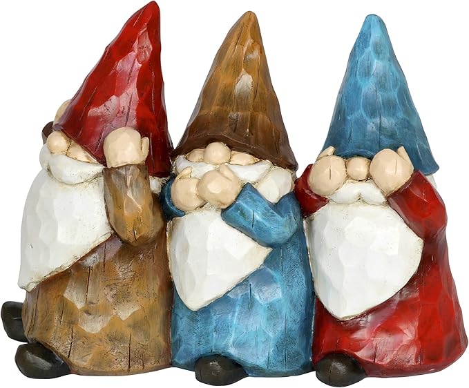 Exhart Garden Gnomes, See No, Hear No, Speak No Evil Garden Gnome Statue, Hand Painted Outdoor Garden Decorations, 12 x 9 Inch-Ruum Studio Home