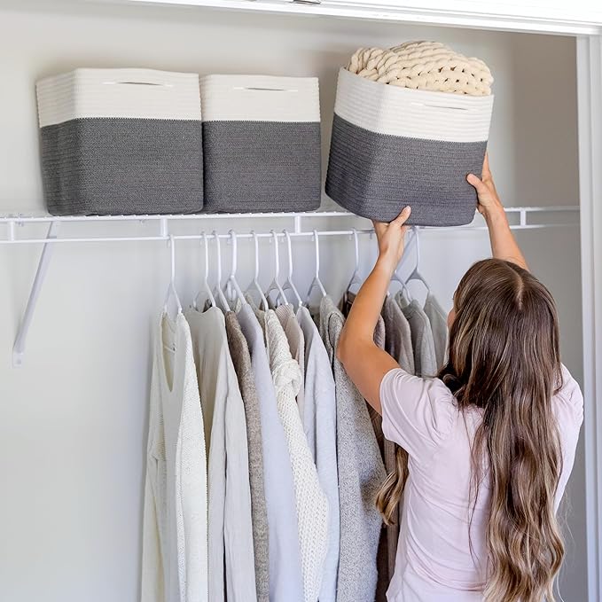 NaturalCozy Storage Cubes 11 Inch Cotton Rope Woven Baskets for Organizing, 3-Pack | Cube Storage Bin | Square Storage Baskets for Shelves Organizer, Classroom, Kids Toy Bins, Closet, Baby Nursery-Ruum Studio Home