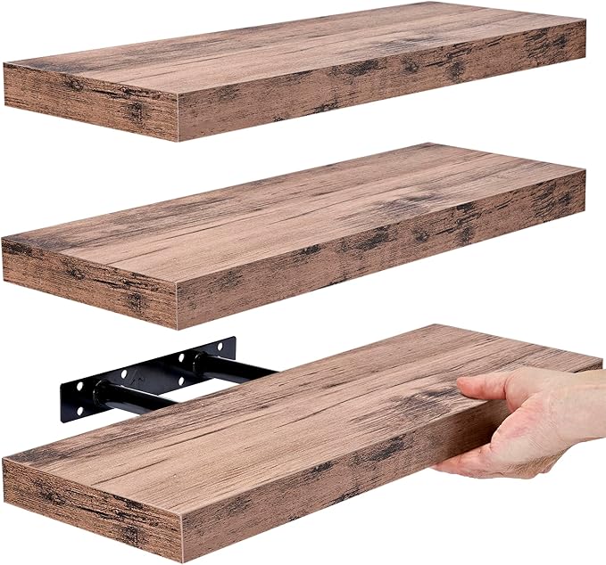 Sorbus Floating Shelves for Wall, Bathroom Shelves Wall Mounted for Kitchen, Bedroom, Bathroom Storage Over Toilet, Hanging Book Shelf for Wall Home Decor Living Room (Mahogany, 3 Pack)-Ruum Studio Home