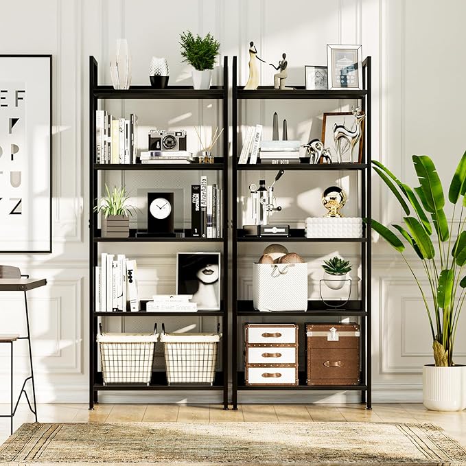 NUMENN Bookshelf, 5 Tier Bookshelves, Home Office Bookcase Shelf Storage Organizer, Free Standing Storage Shelving Unit for Bedroom, Living Room and Home Office, Black-Ruum Studio Home