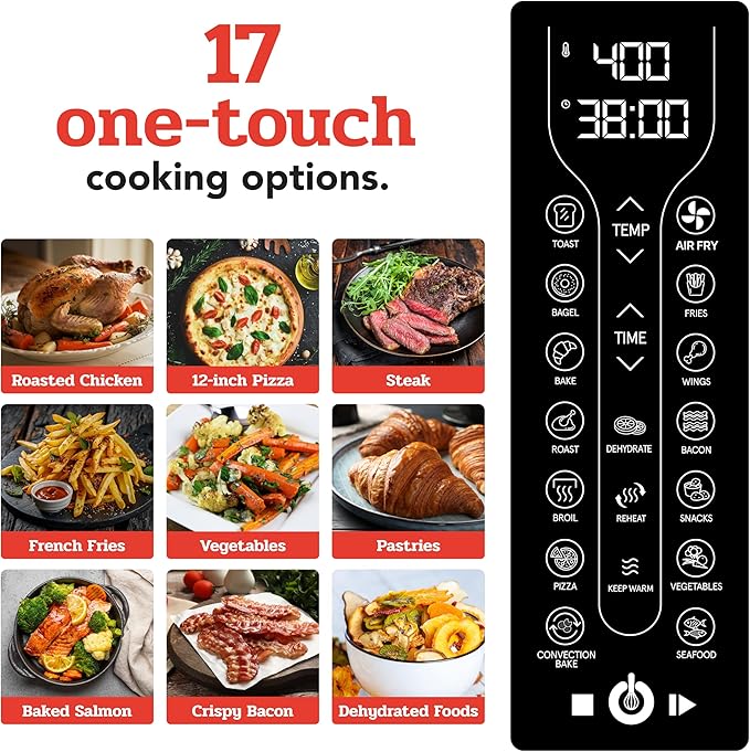 Gourmia Toaster Oven Air Fryer Combo 17 cooking presets 1700W french door digital air fryer oven 24L capacity accessories, convection rack, baking pan tray recipe book GTF7460,Large,Black-Ruum Studio Home