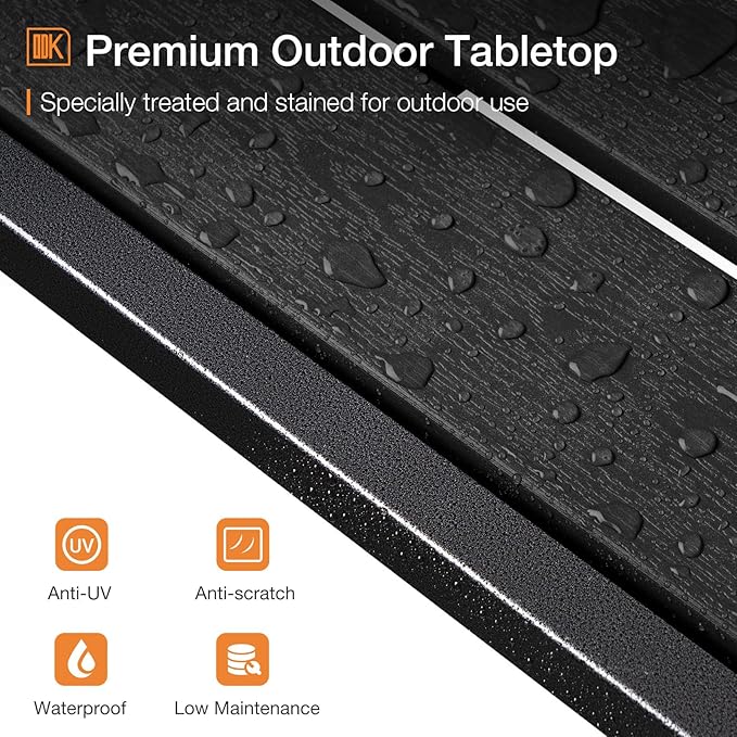 ODK 39 Inch Outdoor Bar Table, Patio Counter Bar Height Table with Weather Resistant Waterproof Top for Hot Tub Garden, Yard, Balcony, Poolside, Indoor (Black)-Ruum Studio Home