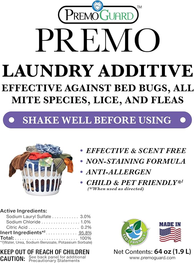 Premo Guard Bed Bug, Mite & Lice Laundry Detergent Additive 64 oz – Child & Pet Friendly – Stain & Odor Free – Best Natural Non-Toxin Treatment-Ruum Studio Home