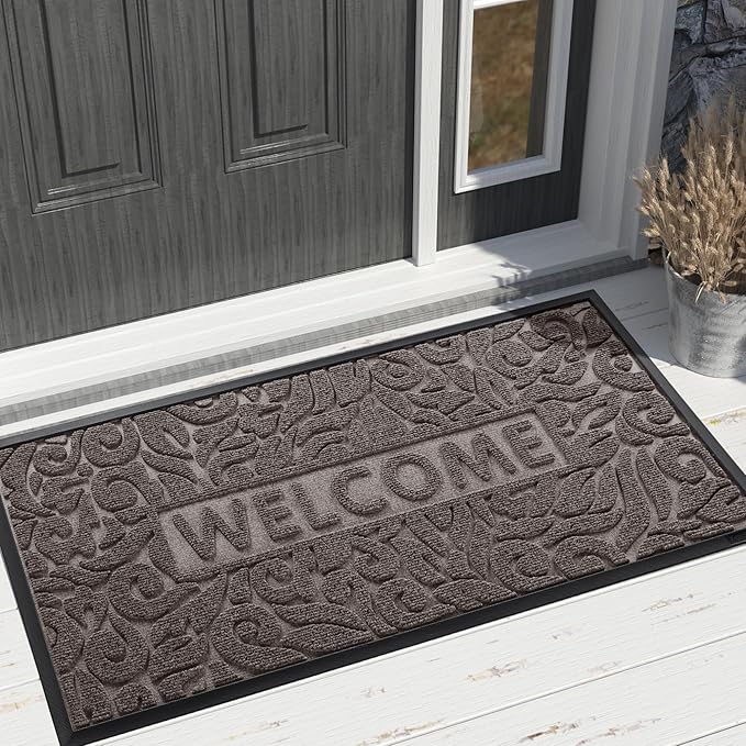 Yimobra Door Mat Indoor Outdoor Entrance, Non Slip Welcome Front Doormats, Heavy Duty Rubber Backing, Stain and Fade Resistant, Low Profile, Easy Clean Patio Garage Floor Mats, 47 x 32, Brown-Ruum Studio Home